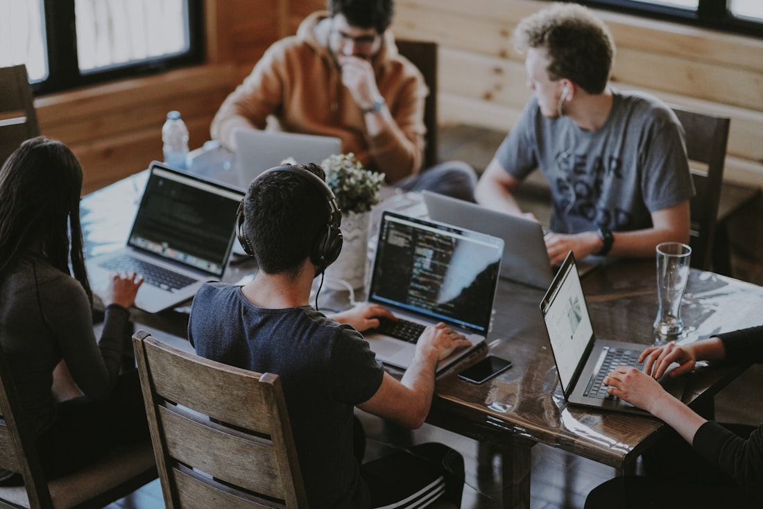 Software engineering team collaborating