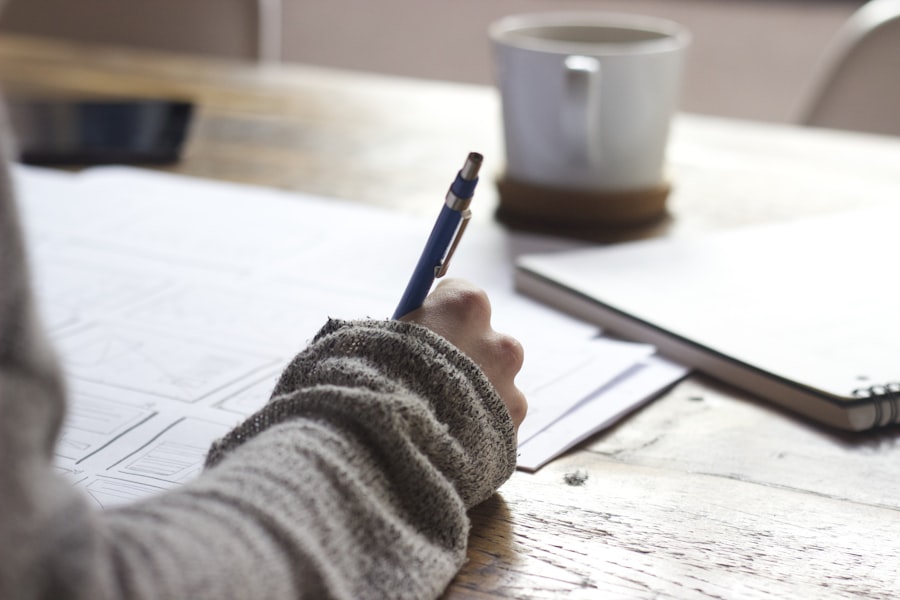 Writing notes at a desk